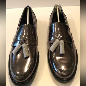 Coach NIB Mirror Metallic Gunmetal Loafer with Tassel, Size 8